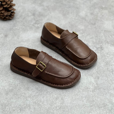 Women Retro Comfortable Soft Flat Coffee Leather Loafers