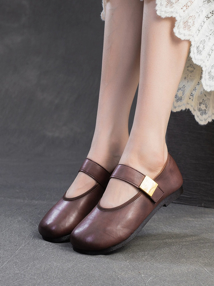Babakud Summer Vintage Leather Soft Flat Sole Velcro Sandals
