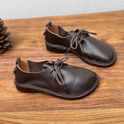 Ladies Comfortable Retro Lace-Up Soft Sole Leather Casual Shoes