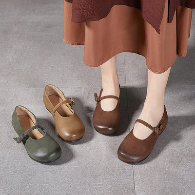 Women Retro Top Genuine Leather Round Toe Soft Sole Flats Shoes