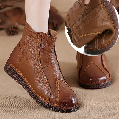 Women Retro Leather Casual Soft Sole Warm Ankle Boots