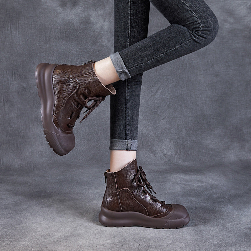Casual Retro Drawstring Leather Ankle Boots for Women