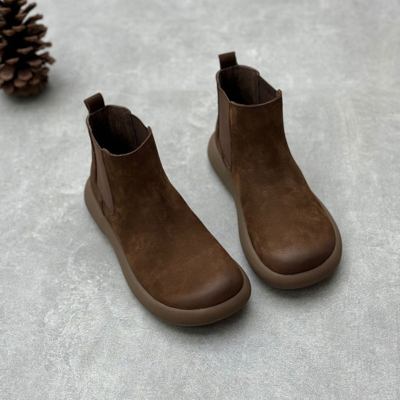Babakud Women Vintage Minimalist Genuine Leather Chelsea Boots