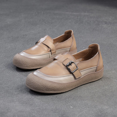 Women Spring Vintage Genuine Leather Flat Slip-On Shoes