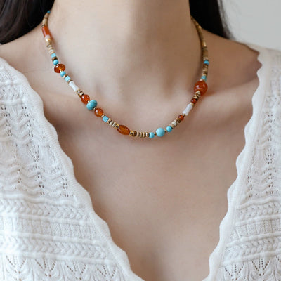 Babakud Women Retro Natural Stone Agate Necklace