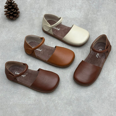 Women Trendy Retro Casual One-Strap Genuine Leather Flat Sandals