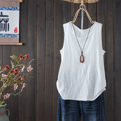 Women Summer Vintage Casual Cotton Sleeveless Tank Top