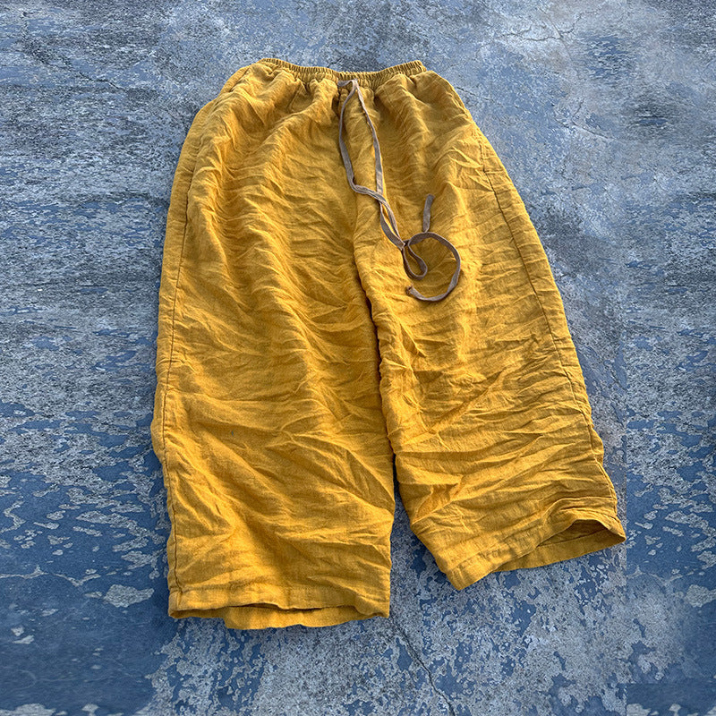 Babakud Retro Linen Washed Loose Casual Elastic Waist Pants