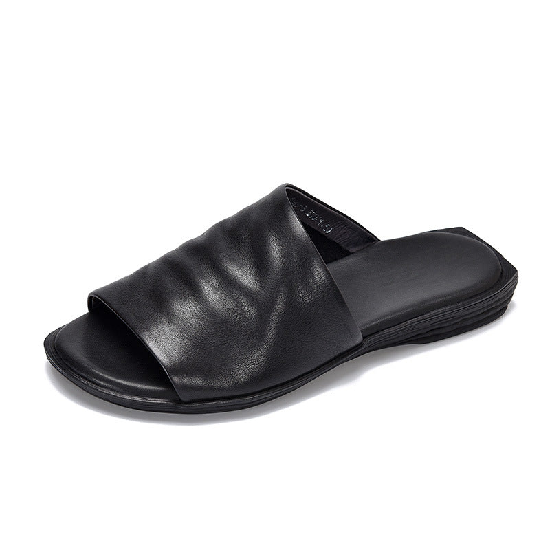 Women Summer Leather Casual Soft Flat Sole Open Toe Slippers