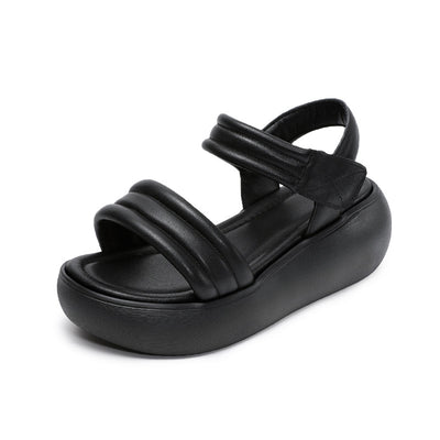 Women Summer Casual Leather Soft Platform Sole Velcro Sandals