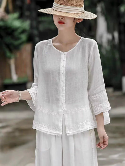 Babakud Retro Ramie Single-Breasted Embroidered Shirt