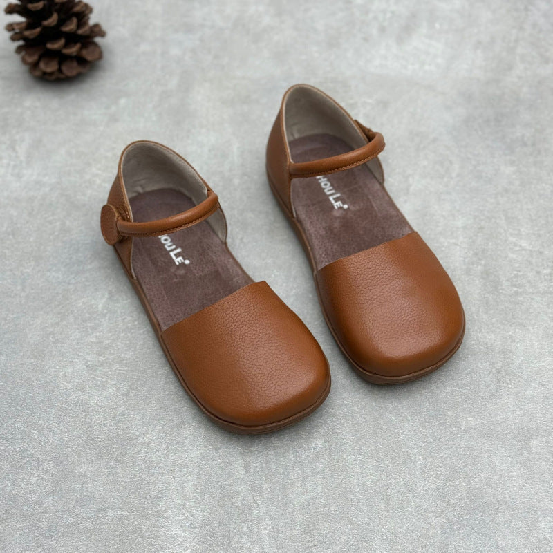 Women Trendy Retro Casual One-Strap Genuine Leather Flat Sandals