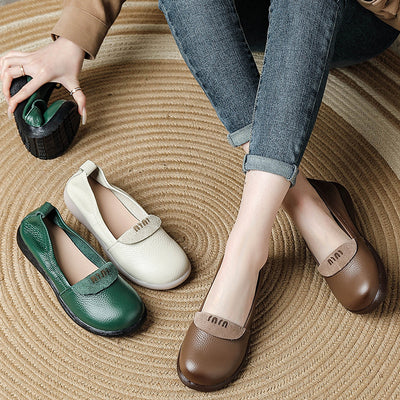Babakud Retro Leather Casual Soft Flat Sole Slip-Ons Flats Shoes