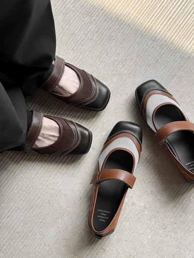 Women Vintage Sheepskin Leather Patchwork One Straped Shoes