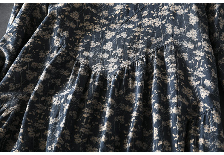 Women Spring Retro Cotton-Linen Printed Floral A-Line Dress
