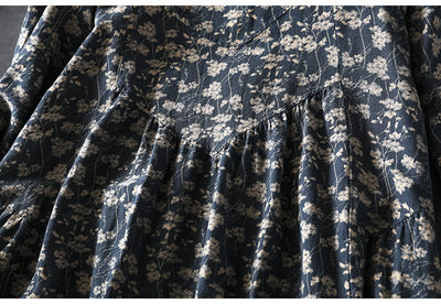 Women Spring Retro Cotton-Linen Printed Floral A-Line Dress
