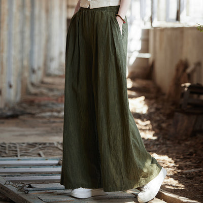 Women Spring Tie-Dye Loose Casual Wide-Leg Ramie Pants