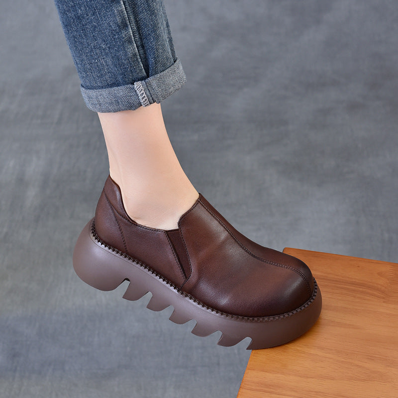 Women Spring Summer Platform Retro Leather Casual Shoes