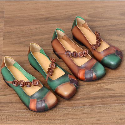 Babakud Women Spring Retro Leather Patchwork Flats Shoes
