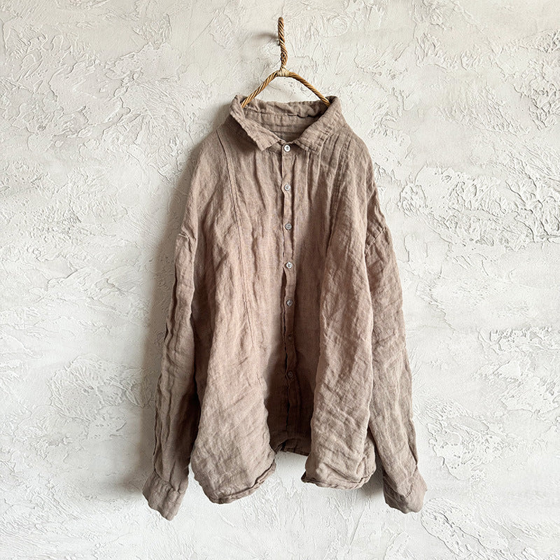 Women Solid Color Soft Comfy Loose Linen Shirt