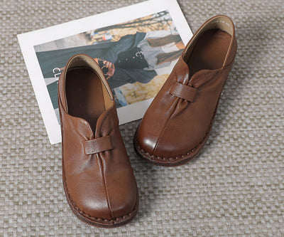 Women Retro Comfy Black and Brown Genuine Leather Slip-On Shoes
