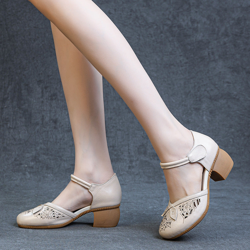 Babakud Summer Leather Comfortable Soft Sole Chunky Heel Sandals