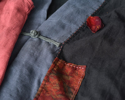 Women Retro Linen Patchwork Sleeveless Linen Vest