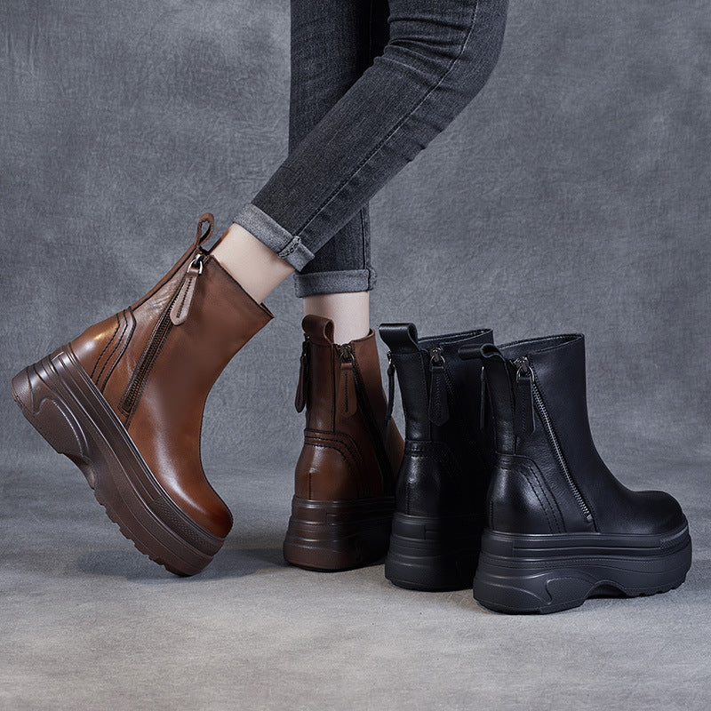 Women Genuine Leather Casual Versatile Platform Boots