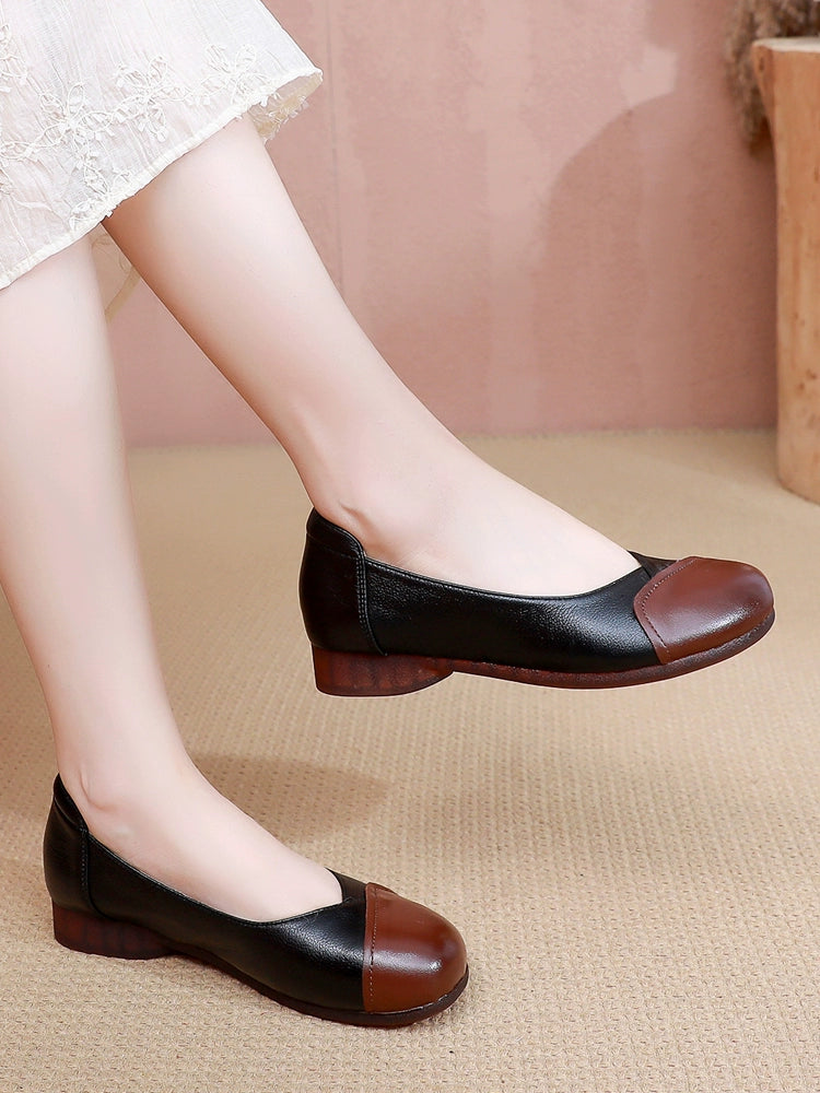 Babakud Women Summer Retro Leather Soft Sole Patchwork Slip-Ons