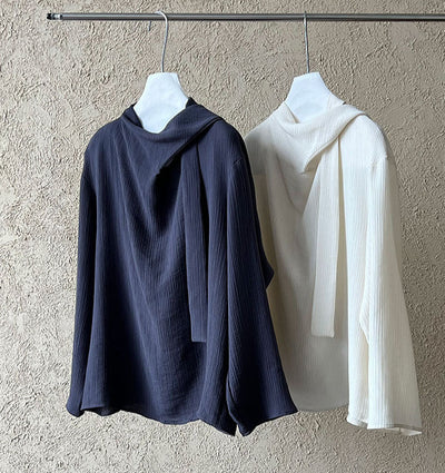 Ladies Solid Color Elegant Retro Ribbon Texture Cotton Pullover