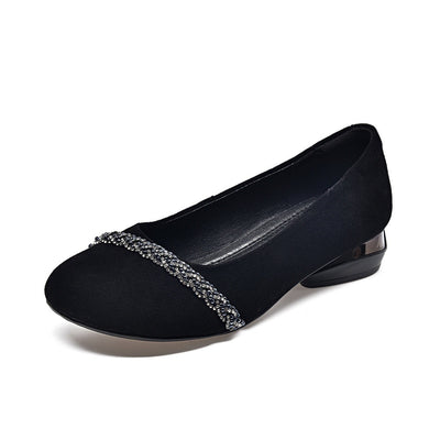 Summer Elegant Leather Round Toe Sueded Chunky Sandals