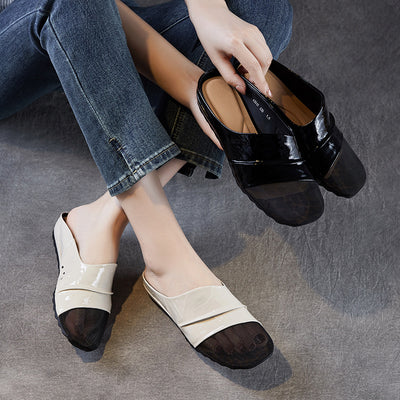Women Summer Vintage Closed Toe Sheer Mesh Panel Slippers