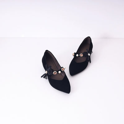 Women Elegant Sheepskin Leather Pointed Toe One Straped Shoes