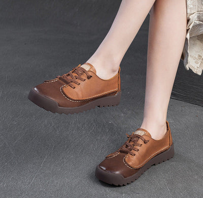 Babakud Women Spring Vintage Leather Lace-Up Flats