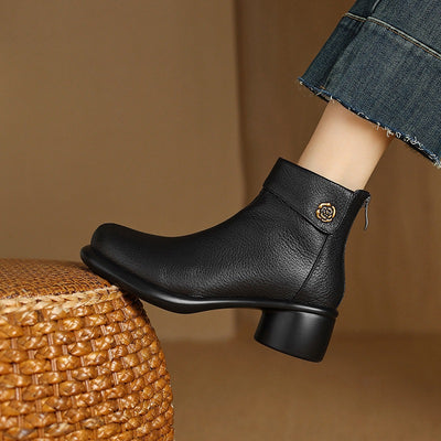 Autumn Vintage Elegant Sheepskin Leather Chunky Boots