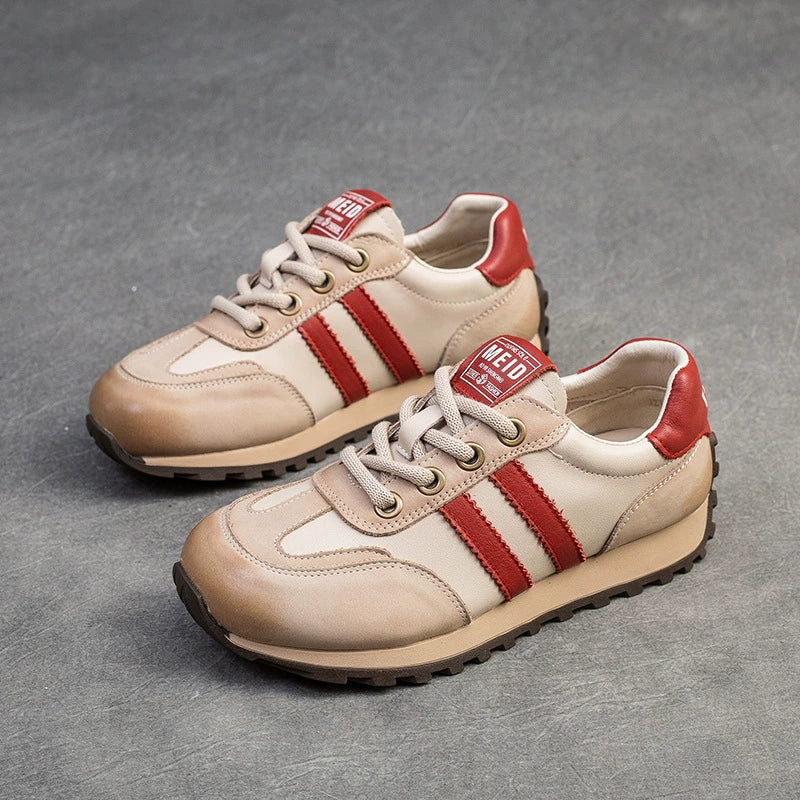 Top Genuine Leather Patchwork Soft Sole Lace-Up Sprots Sneakers