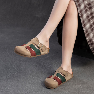 Women Casual Buckled Colorful Straps Retro Leather Slippers