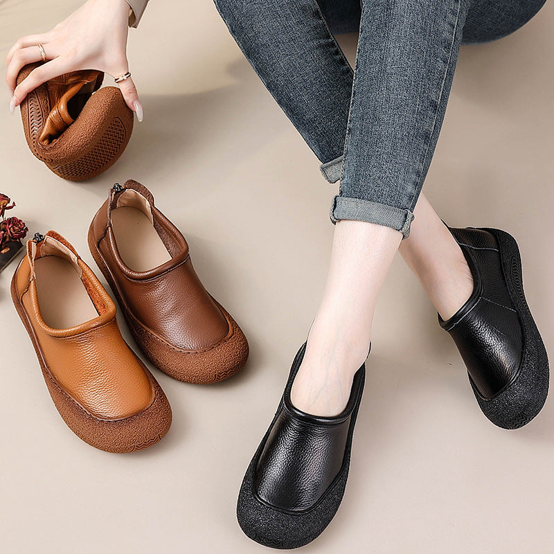 Top Genuine Leather Casual Soft Sole Round Toe Flats Shoes