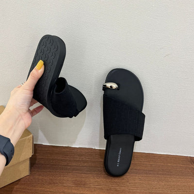 Summer Women PU Casual Versatile Flip-Flop Flat Slippers