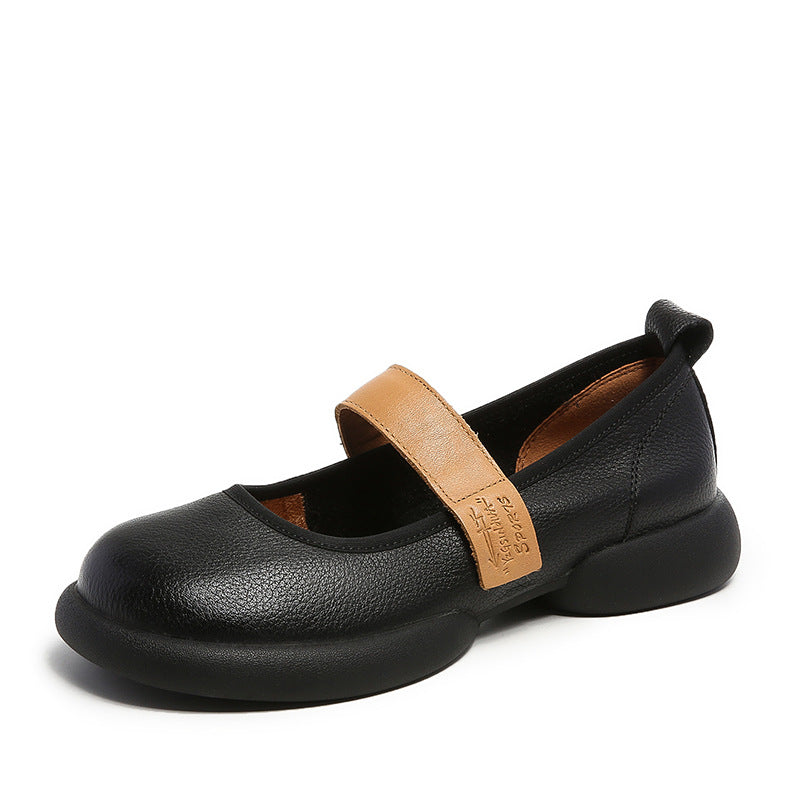 Vintage Leather Shallow One Straped Versatile Slip-On Shoes