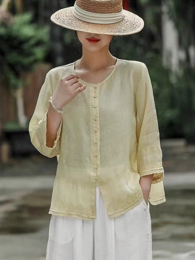 Babakud Retro Ramie Single-Breasted Embroidered Shirt