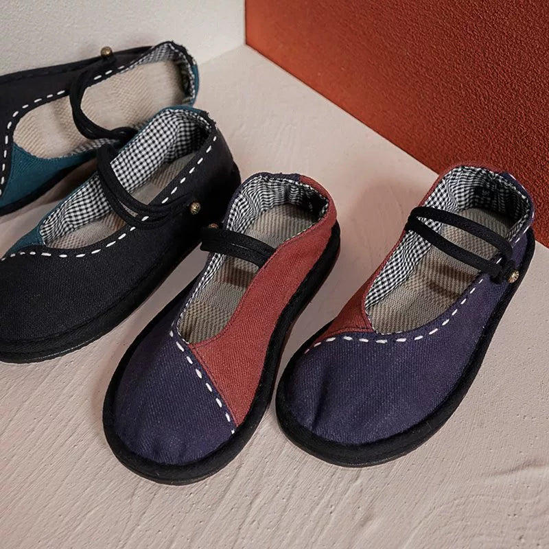 Comfortable Contrast Color Flat Cloth Casual Shoes for Women