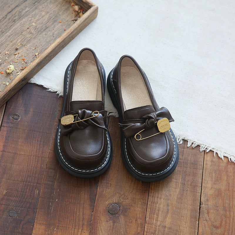 Babakud Women Spring Vintage Forest-Style Chunky Shoes with Bow
