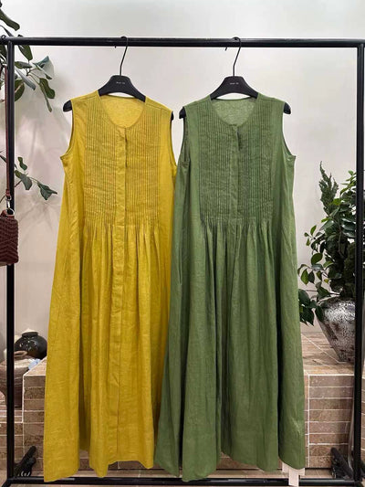 Summer Retro Fashionable Linen Elegant Sleeveless Dress