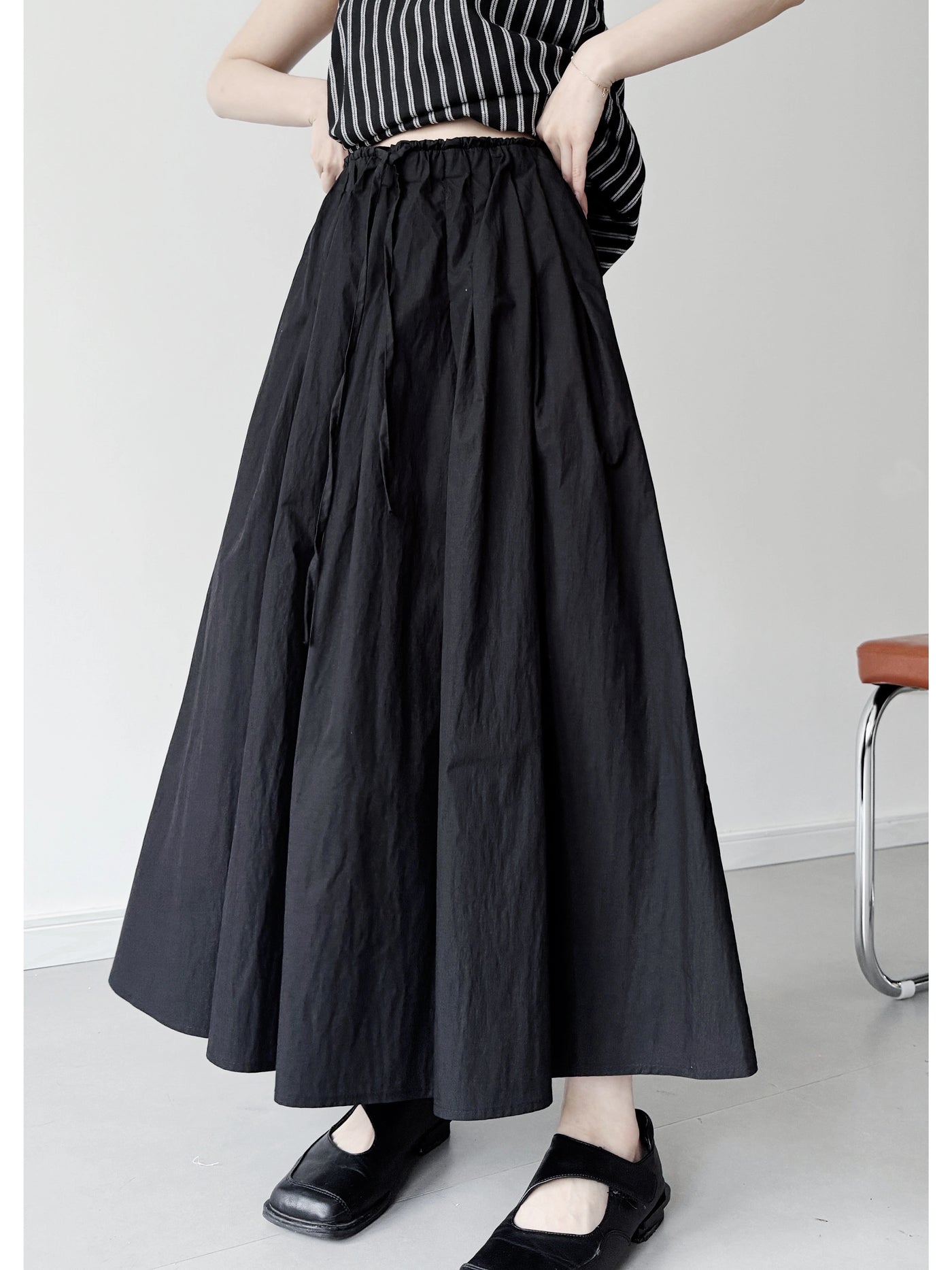 Women Summer Casual Cotton Elastic Waist A-Line Skirt