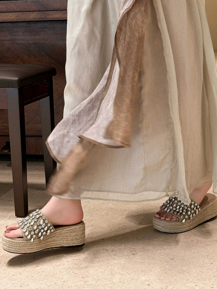 Summer Casual Knitted Open Toe Diamond Platform Shoes