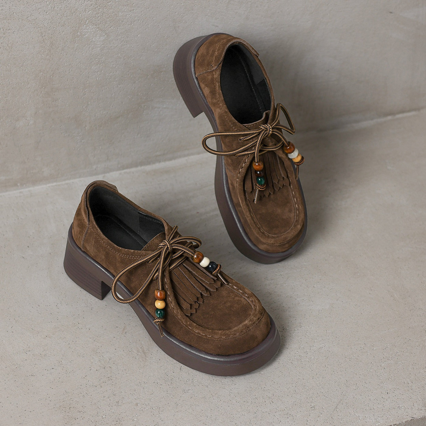 Women Casual Genuine Leather Lace-Up Loafer Flat Shoes