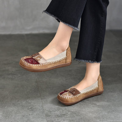 Babakud Women Spring Vintage Colorblock Handmade Leather Flats
