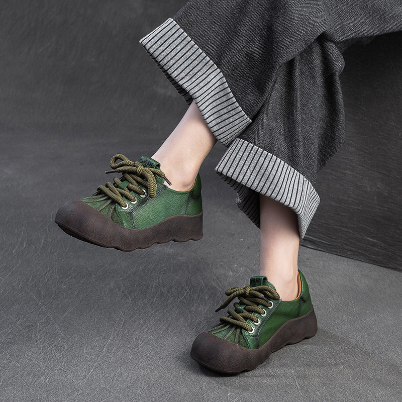 Women Retro Lightweight Lace-Up Suede Patchwork Casual Shoes