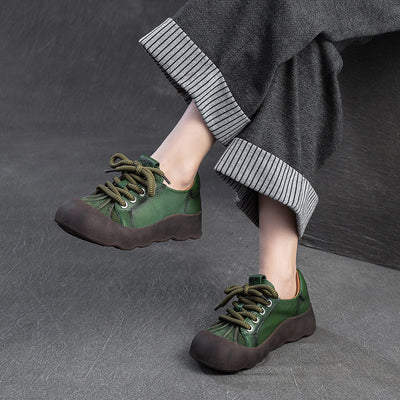 Women Retro Lightweight Lace-Up Suede Patchwork Casual Shoes